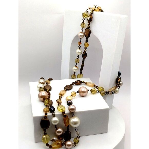 Necklace of 2 Strands of Multi Colored Beads in Fall Colors for Holidays - Picture 2 of 6